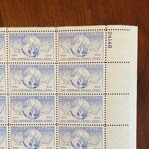 Unused sheet of 50 stamps. 15 cent Airmail. Postal Union